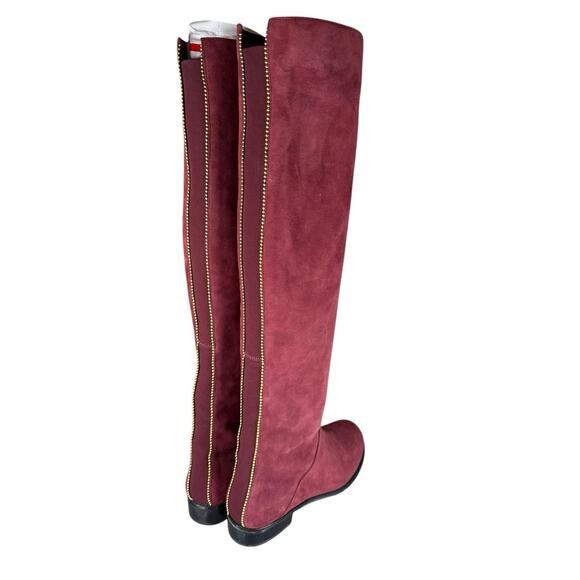 Stuart Weitzman Burgundy Suede Over The Knee Boots Gold Trim Size 7.5 - Picture 8 of 11